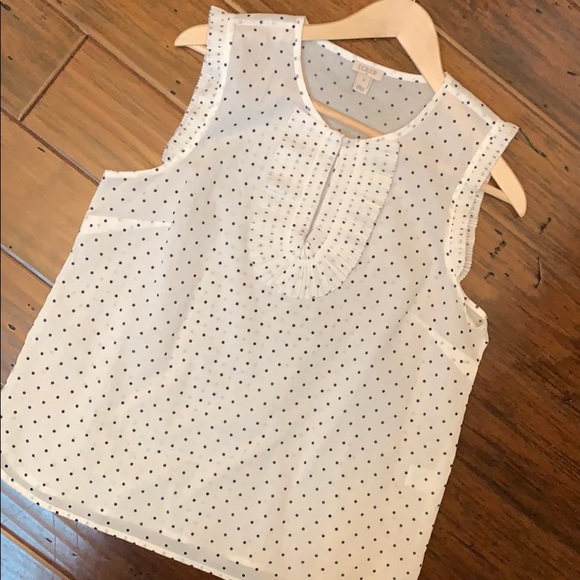 J. Crew Factory Tops - J CREW White & Navy Polka Dot Sleeveless Top